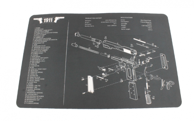 Коврик для чистки оружия Colt 1911 42,5х28 см (черно-белый)