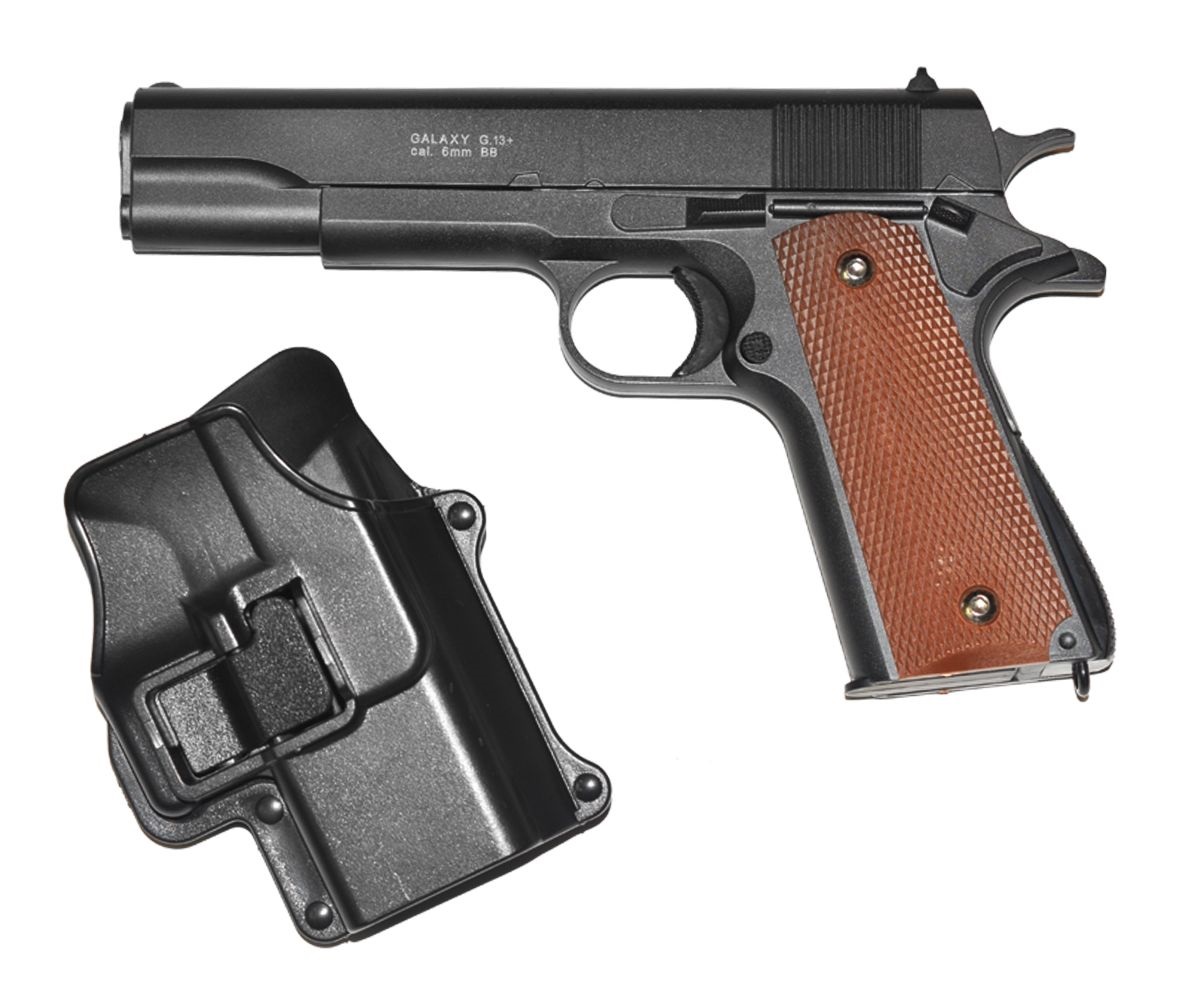 Спринговый пистолет GALAXY G.13 Colt 1911 classic (черный, с кобурой) 6,0мм 3J