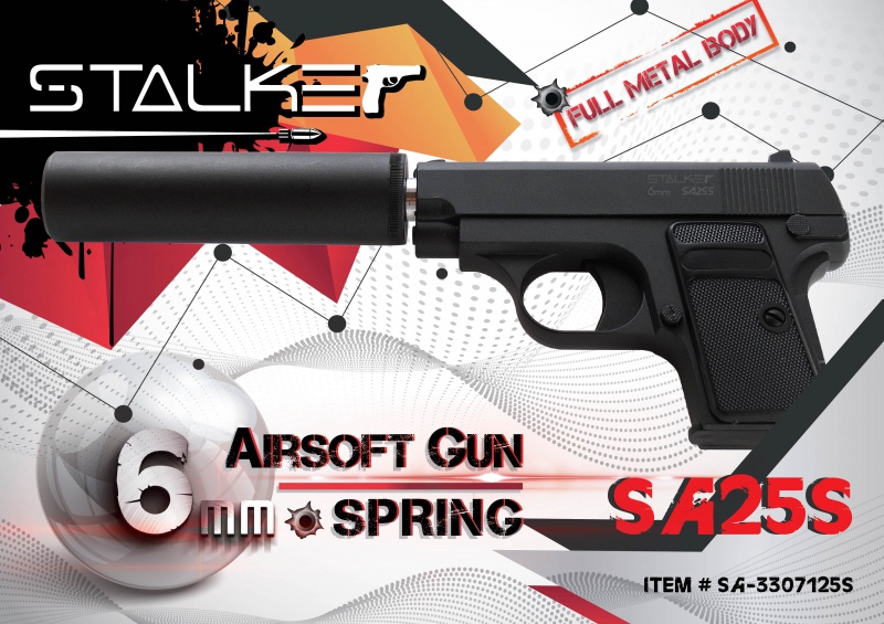 Спринговый пистолет STALKER SA25S Spring (имитатор ПБС) 6,0мм 3J